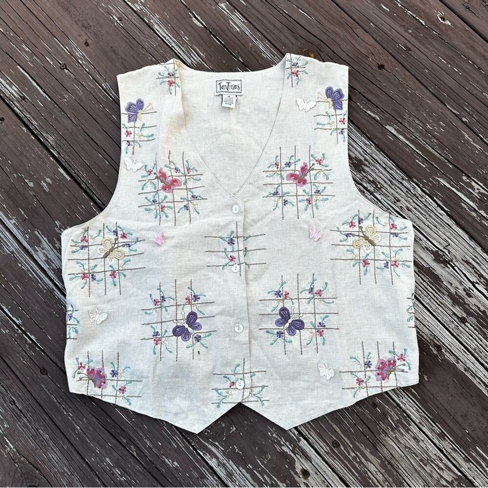 Vintage Y2K Cottagecore Butterfly Floral Embroidered Vest Size 1X